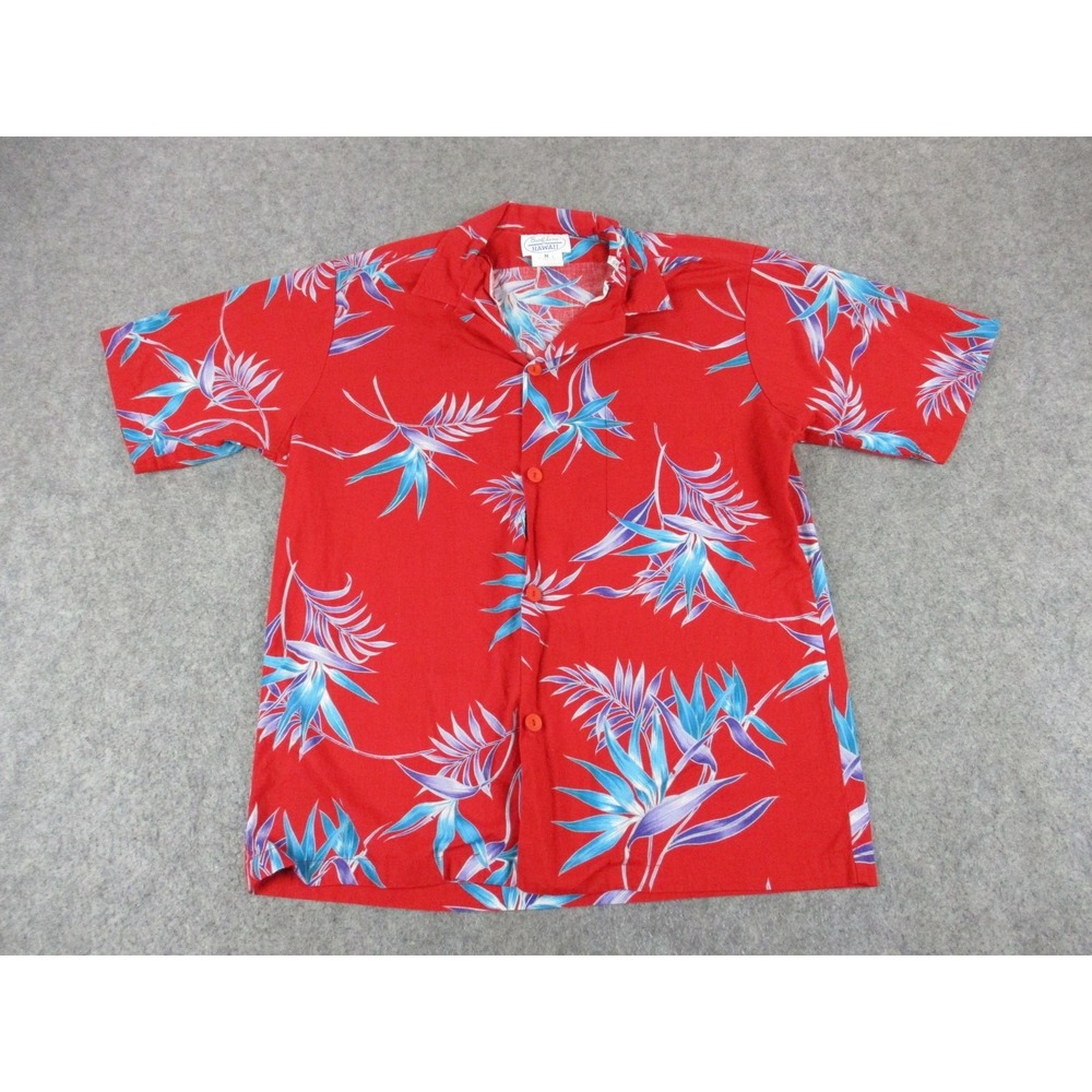 VINTAGE Surf Line Hawaii Shirt‎ Mens Medium Red Floral Birds Of Paradise Camp